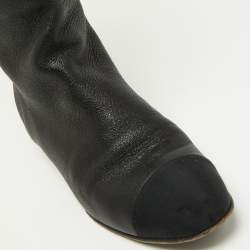 Chanel Black Leather and Grosgrain Mid Calf Boots Size 37.5