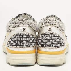 Chanel Tricolor Tweed and Leather CC Low Top Sneakers Size 39.5 