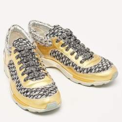 Chanel Tricolor Tweed and Leather CC Low Top Sneakers Size 39.5 