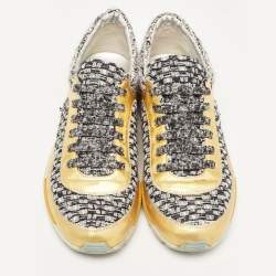 Chanel Tricolor Tweed and Leather CC Low Top Sneakers Size 39.5 