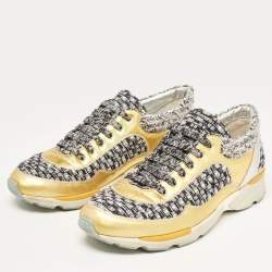 Chanel Tricolor Tweed and Leather CC Low Top Sneakers Size 39.5 