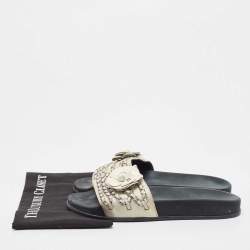 Chanel Grey Leather Tropiconic Flat Slides Size Size 41