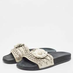 Chanel Grey Leather Tropiconic Flat Slides Size Size 41