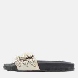 Chanel Grey Leather Tropiconic Flat Slides Size Size 41