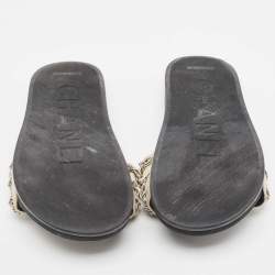 Chanel Grey Leather Tropiconic Flat Slides Size Size 41