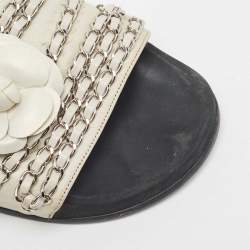 Chanel Grey Leather Tropiconic Flat Slides Size Size 41