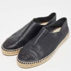 Pre Owned Chanel Black Leather CC Espadrille Flats Size 40