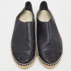 Pre Owned Chanel Black Leather CC Espadrille Flats Size 40