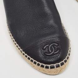 Pre Owned Chanel Black Leather CC Espadrille Flats Size 40