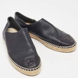 Pre Owned Chanel Black Leather CC Espadrille Flats Size 40