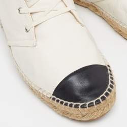 Pre Owned Chanel White/Black Leather CC Mid Top Espadrille Flats Size 39