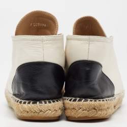 Pre Owned Chanel White/Black Leather CC Mid Top Espadrille Flats Size 39