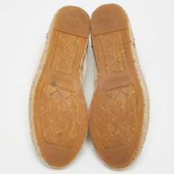 Pre Owned Chanel White/Black Leather CC Mid Top Espadrille Flats Size 39