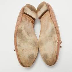 Pre Owned Chanel Beige Patent CC Cap Toe  Ballet Flats Size 39.5