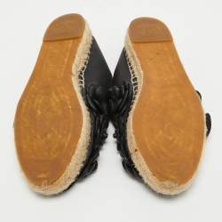 Pre Owned Chanel Black Leather Camelia Espadrille Ballet Flats Size 37