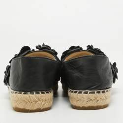 Pre Owned Chanel Black Leather Camelia Espadrille Ballet Flats Size 37