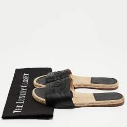 Pre Owned Chanel Black/Cream Leather CC Logo Espadrille Flats Size 41