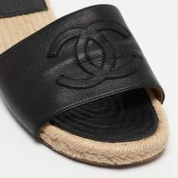 Pre Owned Chanel Black/Cream Leather CC Logo Espadrille Flats Size 41