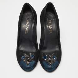 Chanel Black/Blue Suede Embellished CC Cap Toe Pumps Size 39.5