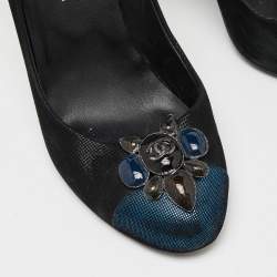 Chanel Black/Blue Suede Embellished CC Cap Toe Pumps Size 39.5