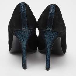 Chanel Black/Blue Suede Embellished CC Cap Toe Pumps Size 39.5