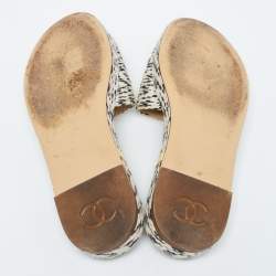 Pre Owned Chanel Two Tone Rope and Patent CC Slides Size 38