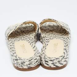 Pre Owned Chanel Two Tone Rope and Patent CC Slides Size 38