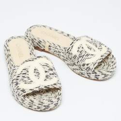 Pre Owned Chanel Two Tone Rope and Patent CC Slides Size 38