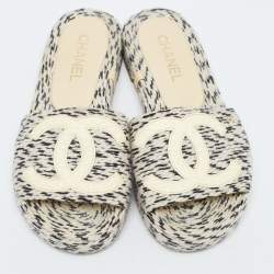 Pre Owned Chanel Two Tone Rope and Patent CC Slides Size 38
