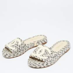 Chanel Two Tone Rope and Patent CC Slides Size 38