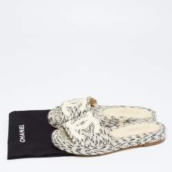 Pre Owned Chanel Two Tone Rope and Patent CC Slides Size 38