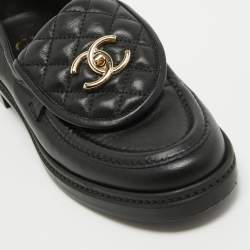 Chanel Black Quilted Leather CC Turnlock Loafers Size 39
