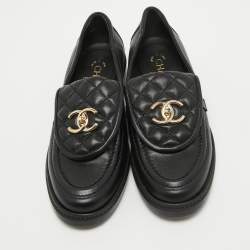 Chanel Black Quilted Leather CC Turnlock Loafers Size 39
