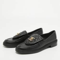 Chanel Black Quilted Leather CC Turnlock Loafers Size 39