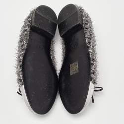 Pre Owned Chanel Black/Silver Tweed and Leather CC Ballet Flats Size 39