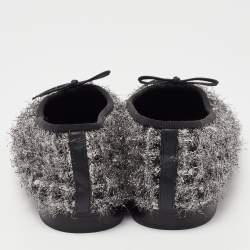 Pre Owned Chanel Black/Silver Tweed and Leather CC Ballet Flats Size 39