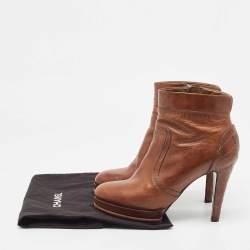 Chanel Brown Leather Platform Ankle Booties Size 41