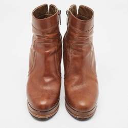Chanel Brown Leather Platform Ankle Booties Size 41