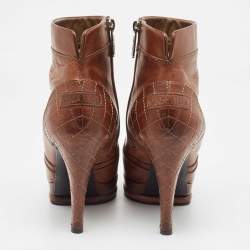 Chanel Brown Leather Platform Ankle Booties Size 41