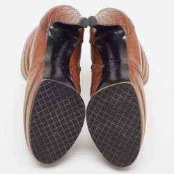 Chanel Brown Leather Platform Ankle Booties Size 41