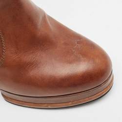 Chanel Brown Leather Platform Ankle Booties Size 41