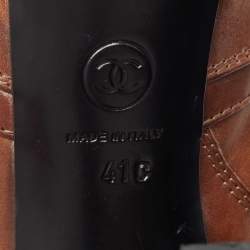 Chanel Brown Leather Platform Ankle Booties Size 41