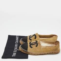 Pre Owned Chanel Gold/Black Fabric CC Logo Espadrilles Size 38
