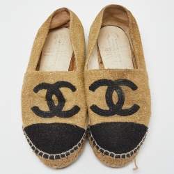 Pre Owned Chanel Gold/Black Fabric CC Logo Espadrilles Size 38
