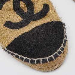 Pre Owned Chanel Gold/Black Fabric CC Logo Espadrilles Size 38