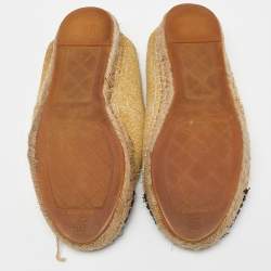 Pre Owned Chanel Gold/Black Fabric CC Logo Espadrilles Size 38