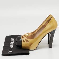 Chanel Yellow/Black Patent Cap Toe Pumps Size 39