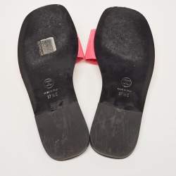 Pre Owned Chanel Pink Patent Leather CC Flat Slides Size 37.5