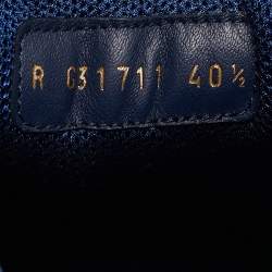 Pre Owned Chanel Navy Blue Leather and Satin CC Low Top Sneakers Size 40.5