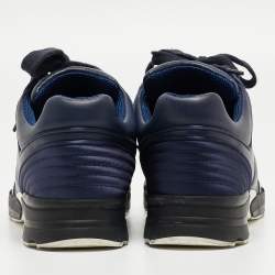 Pre Owned Chanel Navy Blue Leather and Satin CC Low Top Sneakers Size 40.5